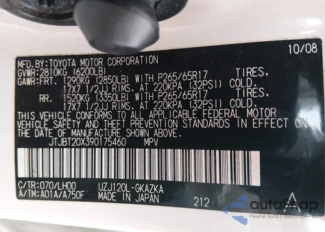 2009 Lexus Gx 470 z USA, uszkodzony, nr VIN JTJBT20X390175460